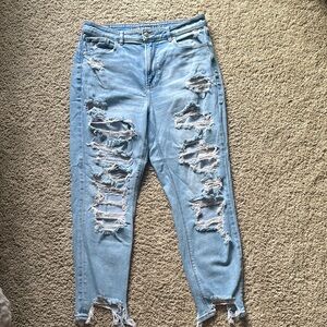 American Eagle Outfitters Blue Ankle Cropped Jeans with Distressed Details
